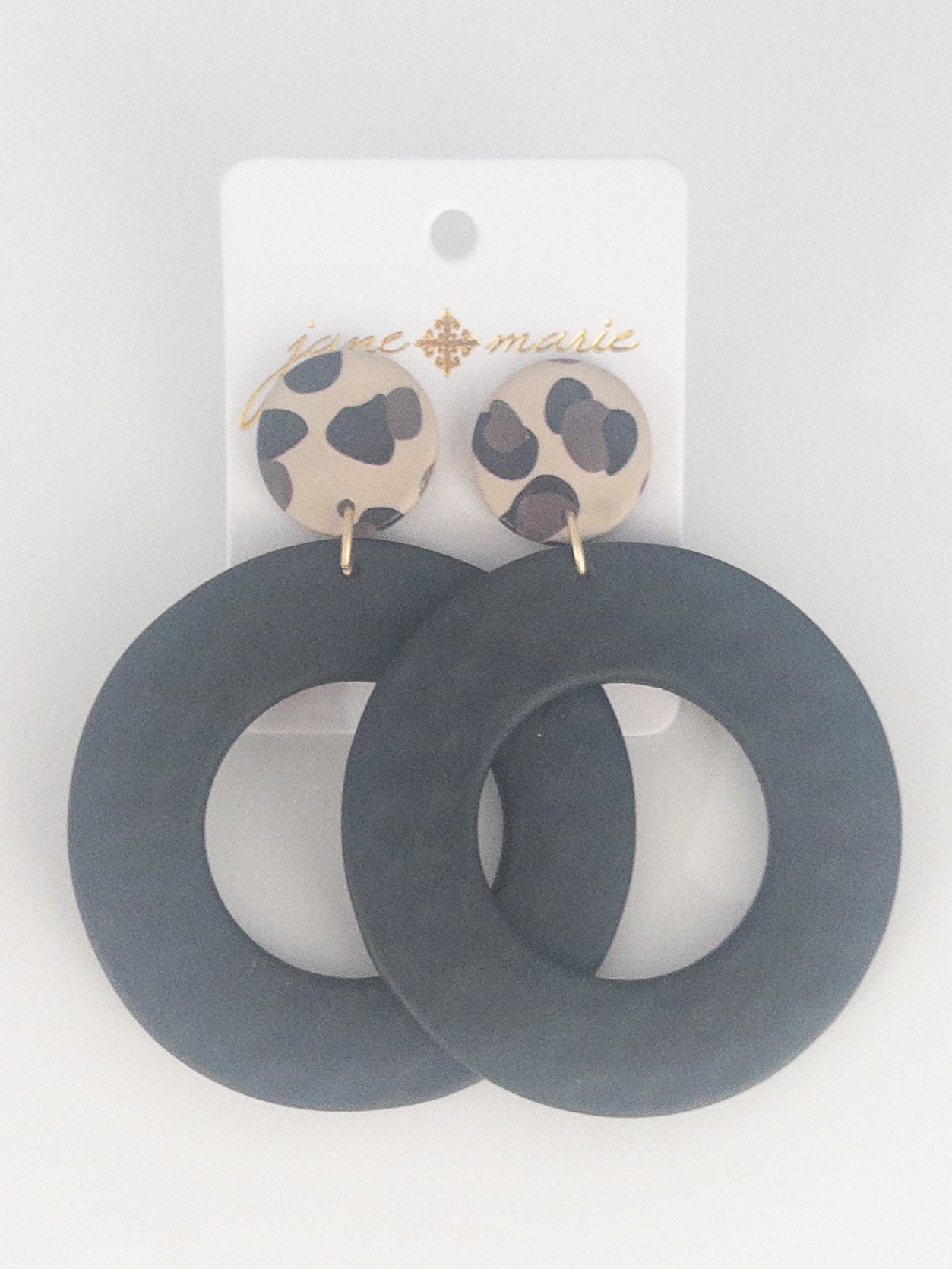 POST LEOPARD BLACK CIRCLE DANGLES JANE MARIE