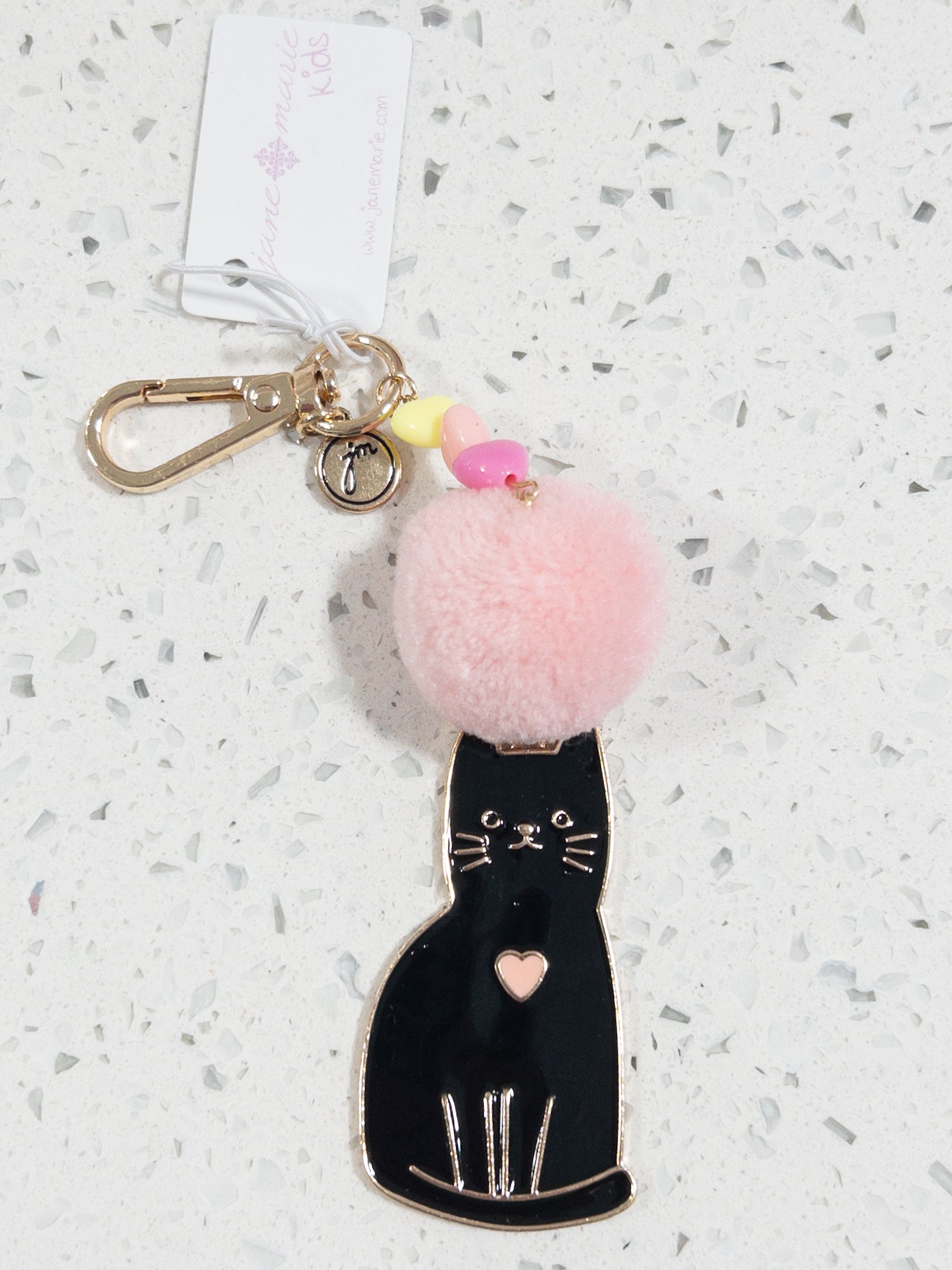 JANE MARIE CAT POM KEYCHAIN WITH HEARTS