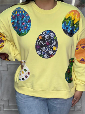 PALE YELLOW EASTER EGG SWEATSHIRT QUEEN OF SPARKLES
