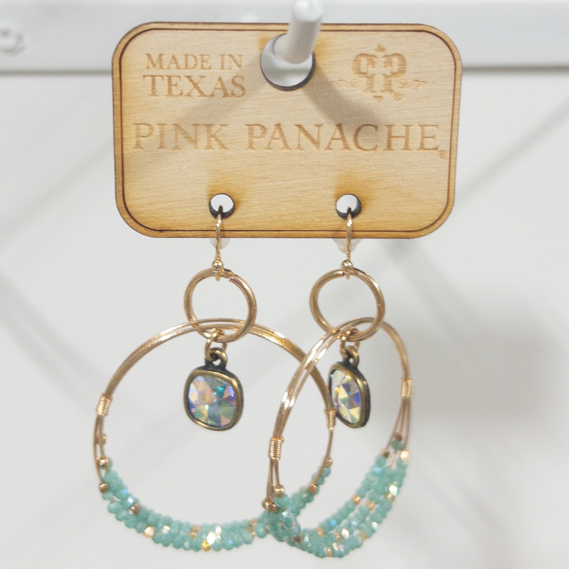 DOUBLE GOLD DROP TEAL BEAD DETAIL FISH HOOK PINK PANACHE