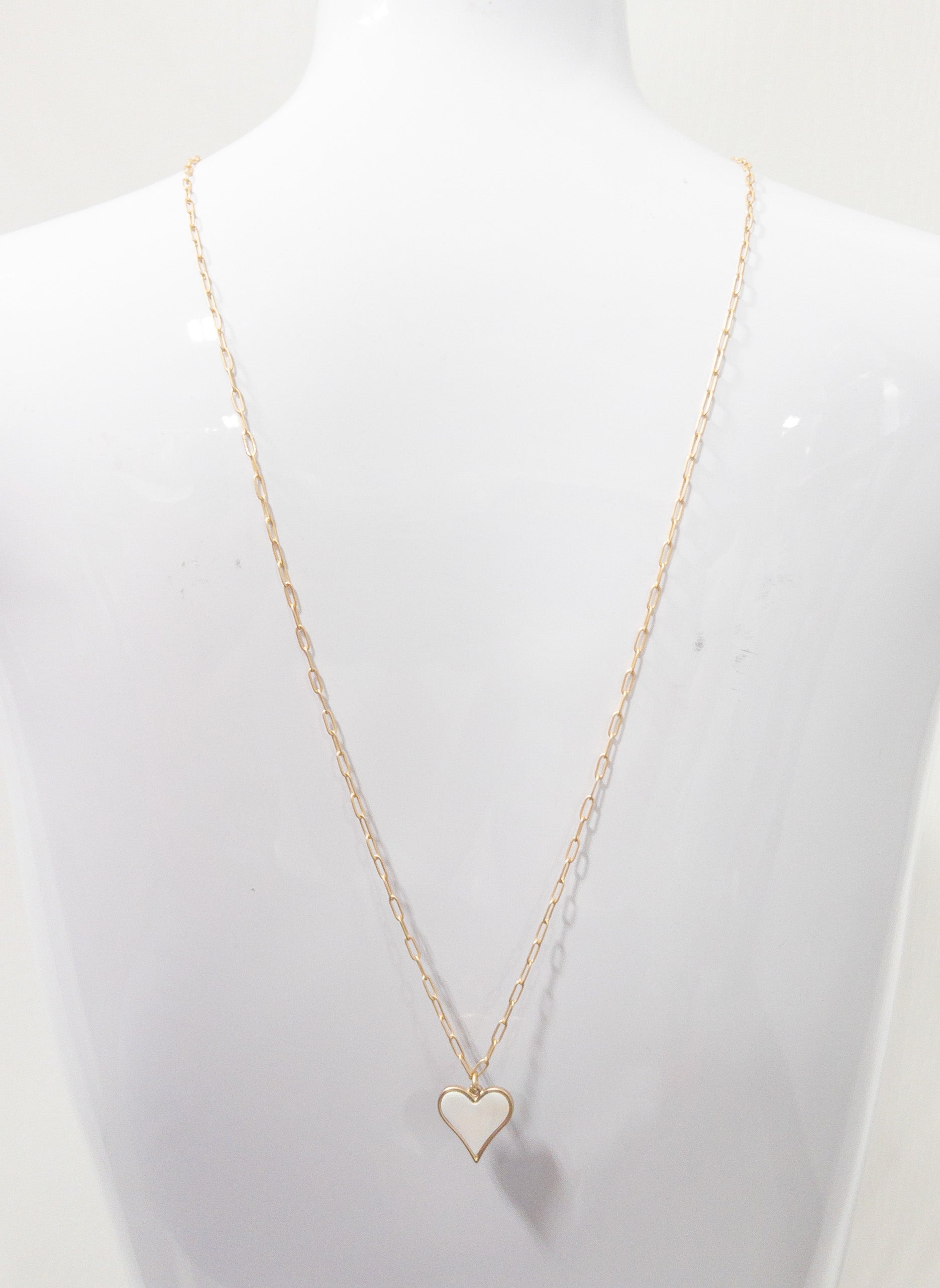 JANE MARIE WHITE HEART XLONG GOLD NECKLACE