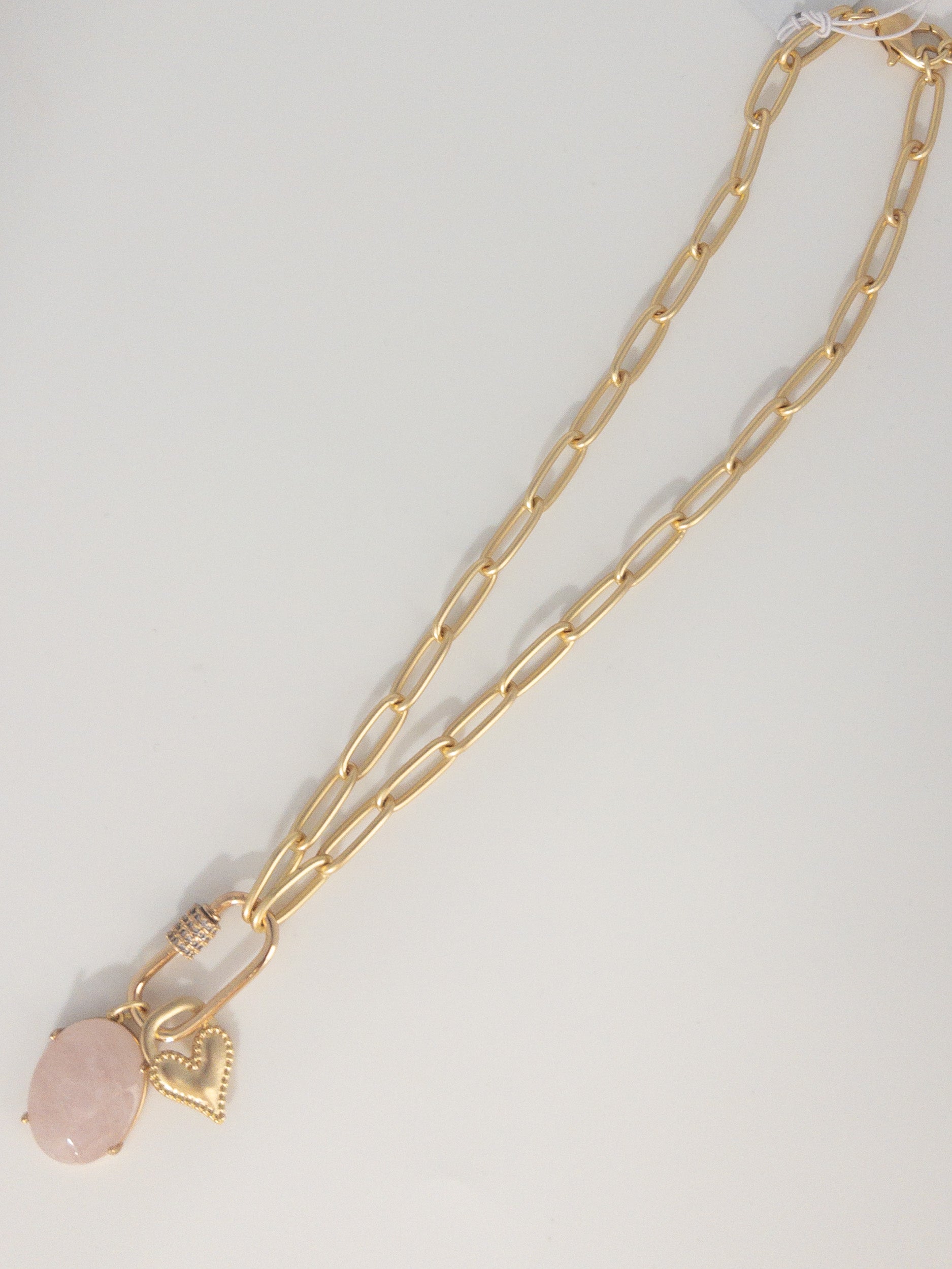 GOLD TOGGLE ROSE QUARTZ HEART NECKLACE JANE MARIE