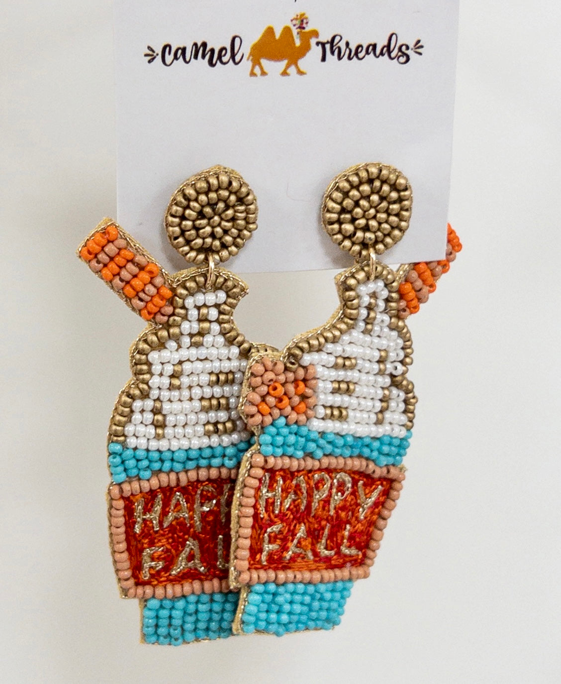 HAPPY FALL CAMEL THREAD BEADED DANGLES