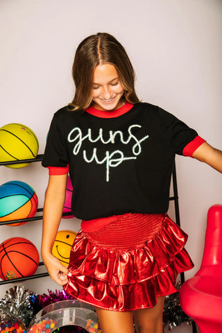 GUNS UP GLITTER SCRIPT SWEATER