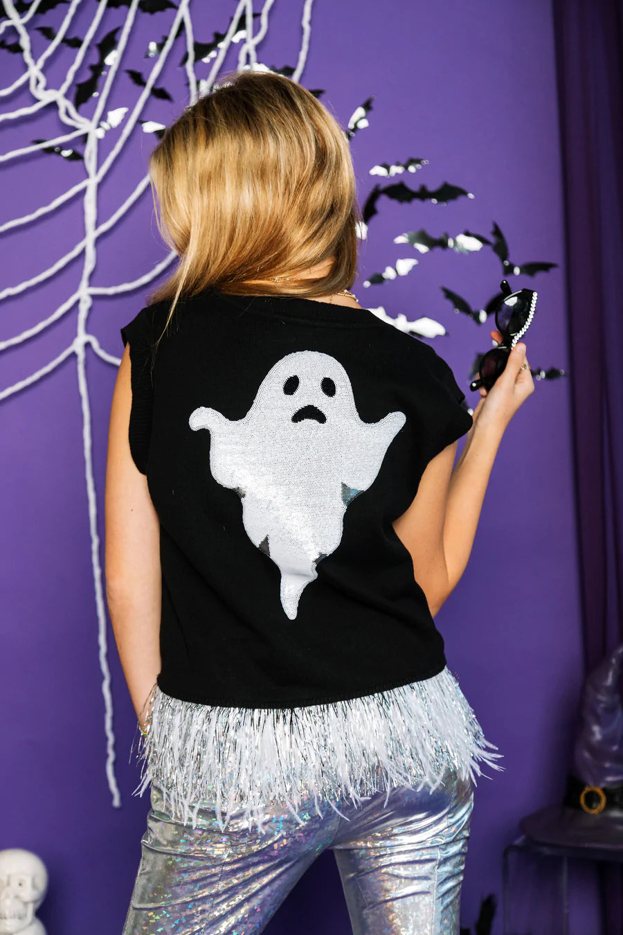 SPOOKY & SPARKLY FEATHER SWEATER TANK