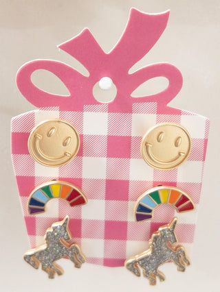 JANE MARIE KIDS SMILE FACE UNICORN STUD PACK