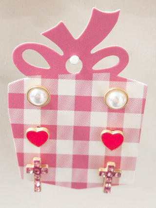 JANE MARIE KIDS PINK CROSS STUD SET